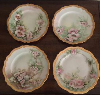 Vintage Hand - Painted 7 1/4 " O&eg Royal Austria Porcelain Plates.  Set Of 4.