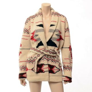 Rare Ralph Lauren 100 Wool Hand Knit Southwestern Indian Shawl Sweater Cardigan