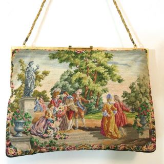 Vintage Petit Point Purse Walborg Scenic Figural Bag Handbag