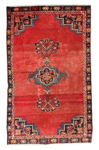 4x6 Antique Hand Knotted Carpet Oriental Red Wool Geometric Vintage Area Rug