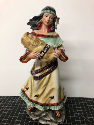 Vintage Handmade Porcelain Figurine Native American Woman And Child 12”