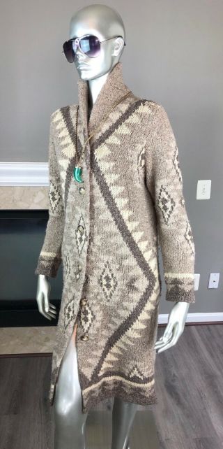 Vtg Rare Ralph Lauren Hand Knit Southwestern Indian Blanket Long Cardigan S