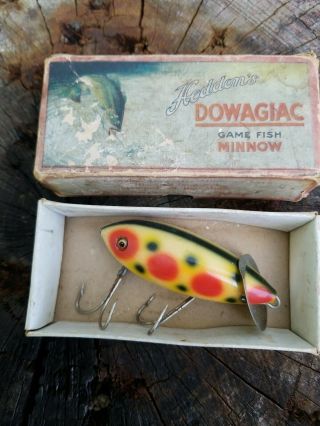 Vintage Heddon Dowagiac Minnow Strawberry Game Fish Crab Wiggler Rare