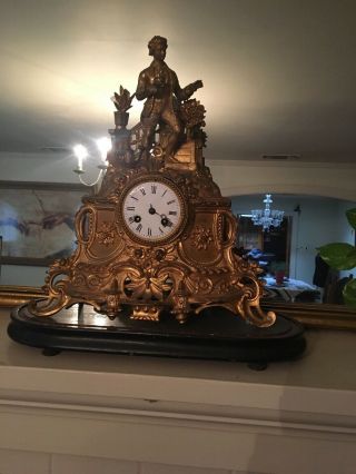 Antique Clock French Figural Statue Mantel Courting Young Man