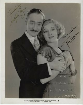 Actors Adolphe Menjou & Greta Nissen,  Rare Autographed Vintage Photo.  Both