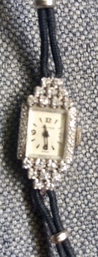 Vintage Antique 14k White Gold Diamond Ladies Art Deco Wrist Watch Swiss