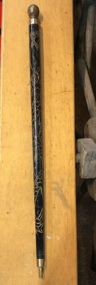 Antique Brass Wood Walking Stick Cane With Hidden Pool Billiards Cue