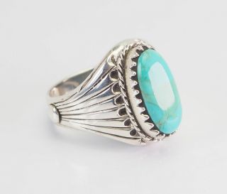 Vintage Sterling Silver Turquoise Large Native American Signed Men Ring Sz 12.  5
