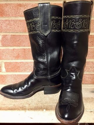 Vtg Tony Lama Mens Stovepipe Usa Made Black Leather Cowboy Boots Sz 8 M