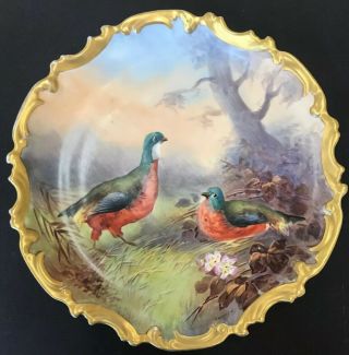 Antique Porcelain Limoges France Plate Hand Painted By Barbarin Birds