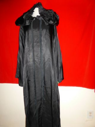 Vintage Long Black Taffeta Maxi Opera Cloak One Size Womens Hooded