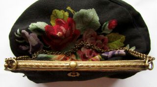 LARGE Antique Edwardian Hand Embroidered Petit Point Tapestry Bag Purse ca.  1910 6