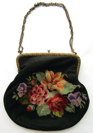 LARGE Antique Edwardian Hand Embroidered Petit Point Tapestry Bag Purse ca.  1910 7