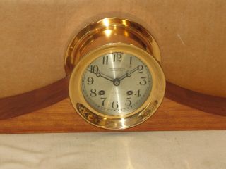 CHELSEA ANTIQUE SHIPS BELL CLOCK 4 1/2 IN DIAL 1907 RED BRASS HINGED BEZEL 2