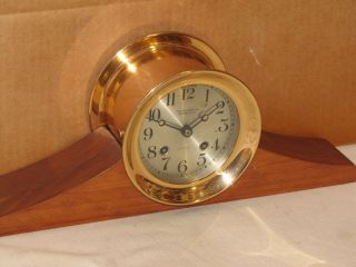 CHELSEA ANTIQUE SHIPS BELL CLOCK 4 1/2 IN DIAL 1907 RED BRASS HINGED BEZEL 3