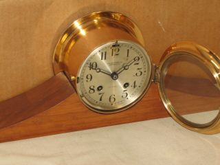 CHELSEA ANTIQUE SHIPS BELL CLOCK 4 1/2 IN DIAL 1907 RED BRASS HINGED BEZEL 6