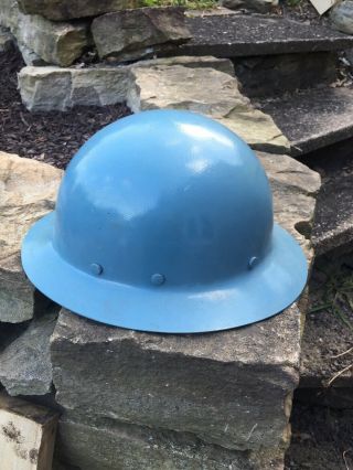 Vintage Blue Msa Skullgard Miners Full Brim Safety Helmet Hard Hat