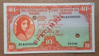 Ireland 10/ Shilling Specimen Banknote Unc - Extremely Rare