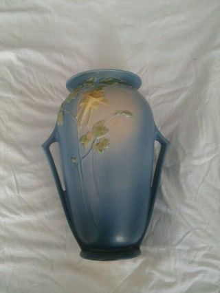 Vintage Roseville Art Pottery Blue 244 - 10 Two Handled Vase