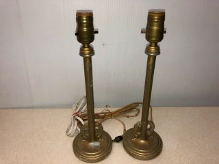 2 Vtg Aladdin Table Lamps Pair Alacite Glass Gold Candlestick Art Deco Electric