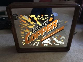Rare Labatt Copper Amber Lager Beer Lighted Mirror Sign 22.  5” X 22.  5” X 5 - 1/4”