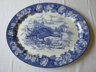 Rare Vtg Wood & Sons Burslem England Turkey Blue 21 " Oval Serving Platter Nmint