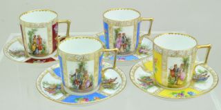 4 Antique Dresden Porcelain Courting Couples Demitasse Cup&saucers Richard Klemm