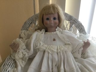 Creepy Porcelain Halloween Doll In A Wicker Chair Old.  Vintage.  Haunted House