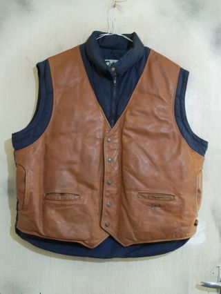 Vintage Schott Down Lather And Nylon Vest Waist Coat Gilet Jacket Size 48