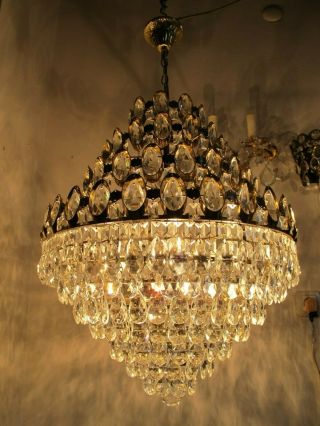 Antique Vnt French Huge Swarovski Crystal Chandelier Lamp 1960 