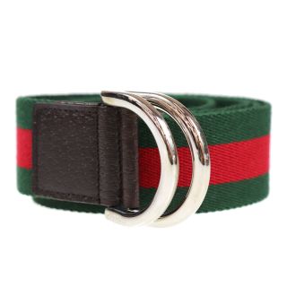 Gucci Logos Vintage Web Stripe Belt Green Red Canvas Italy Authentic U284 W