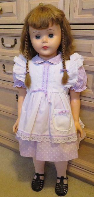 Vintage Knock Off 35 " Tall Blonde Red Patti Doll Style Sleeping Eyes With Dress