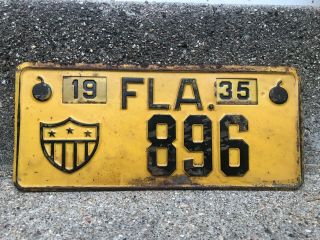 1935 Florida Military License Plate - Vintage Antique Ford Chevy - Fl - 896