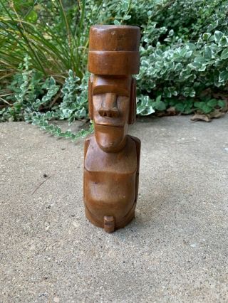 Vintage Mid Century Easter Island Moai Hand Carved Tiki Wood Statue