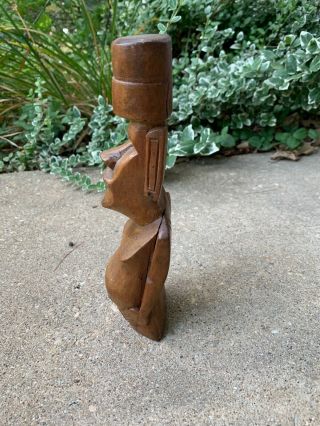 Vintage mid century Easter Island Moai hand carved tiki wood statue 2
