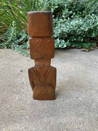 Vintage mid century Easter Island Moai hand carved tiki wood statue 3