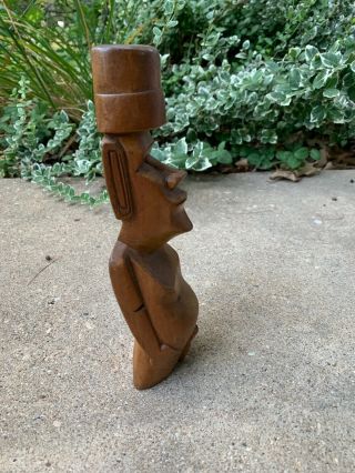 Vintage mid century Easter Island Moai hand carved tiki wood statue 4