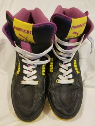 Rare Vintage 80s 90s Puma Cat High Top Sneakers Black Purple Shoes Mens Us 12