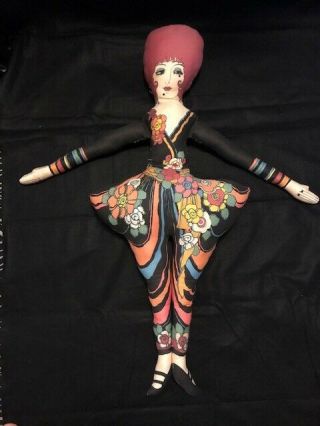 Vintage Art Deco Style,  Printed Cloth Boudoir,  Bed Doll