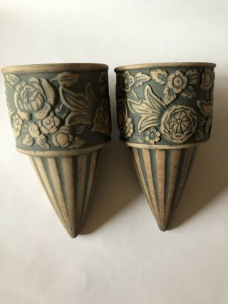 Redwing Union Brushware Cemetery Planters Urns Vases Vintage With Iron Stands