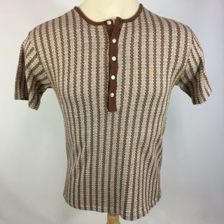 Vintage 50s 60s Blank Plain Knit Argyle Button Gabardine Mens T Shirt Stripe M
