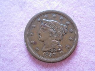 1857 Braided Hair Large Cent Small Date Rare Key Date (1c)