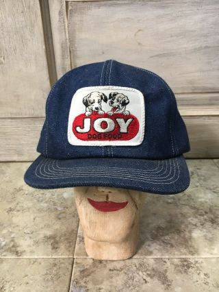 Vintage Denim Joy Dog Food Farmer/trucker Hat Snapback Patch K Products Usa