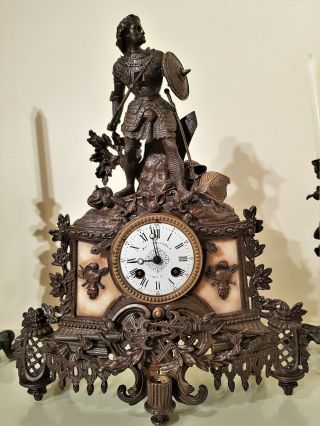 Antique French Bronze Figural Mantel Clock.
