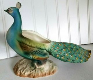 Vintage Rare Lefton ' s Peacock Bird PLANTER Figurine Japan Ceramic 892 2