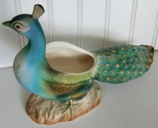 Vintage Rare Lefton ' s Peacock Bird PLANTER Figurine Japan Ceramic 892 3