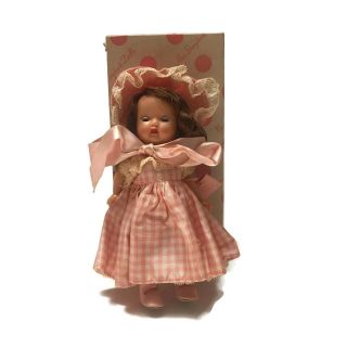 Vintage 1950s Nancy Ann Storybook Strung Muffie Doll Pink Gingham Dress
