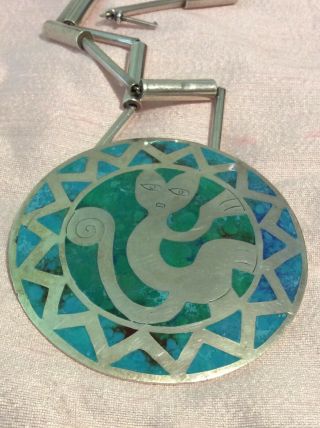 Huge Vintage Necklace by Graziella Laffi Peru Sterling Turquoise Cat? Monkey? 3