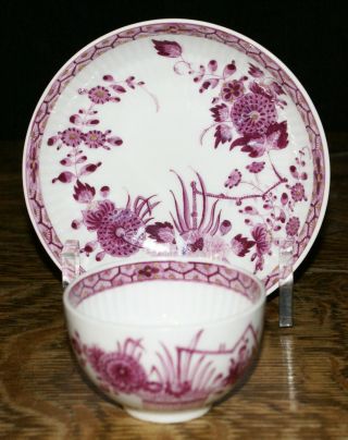 Rare 18th Century Meissen Puce Rib Molded Tea Bowl & Saucer Marcolini Period