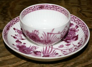 Rare 18th Century Meissen Puce Rib Molded Tea Bowl & Saucer Marcolini Period 2